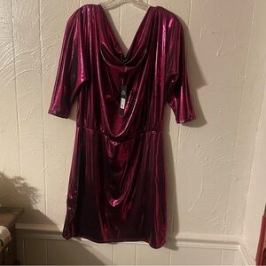 Fashion Nova Shimmering Fuchsia Long Sleeve Dress
